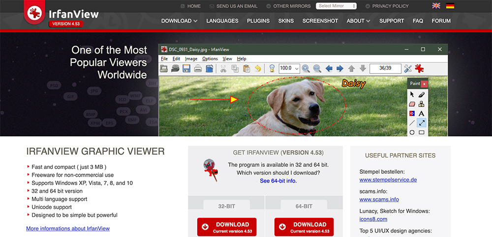 IrfanView homepage screenshot