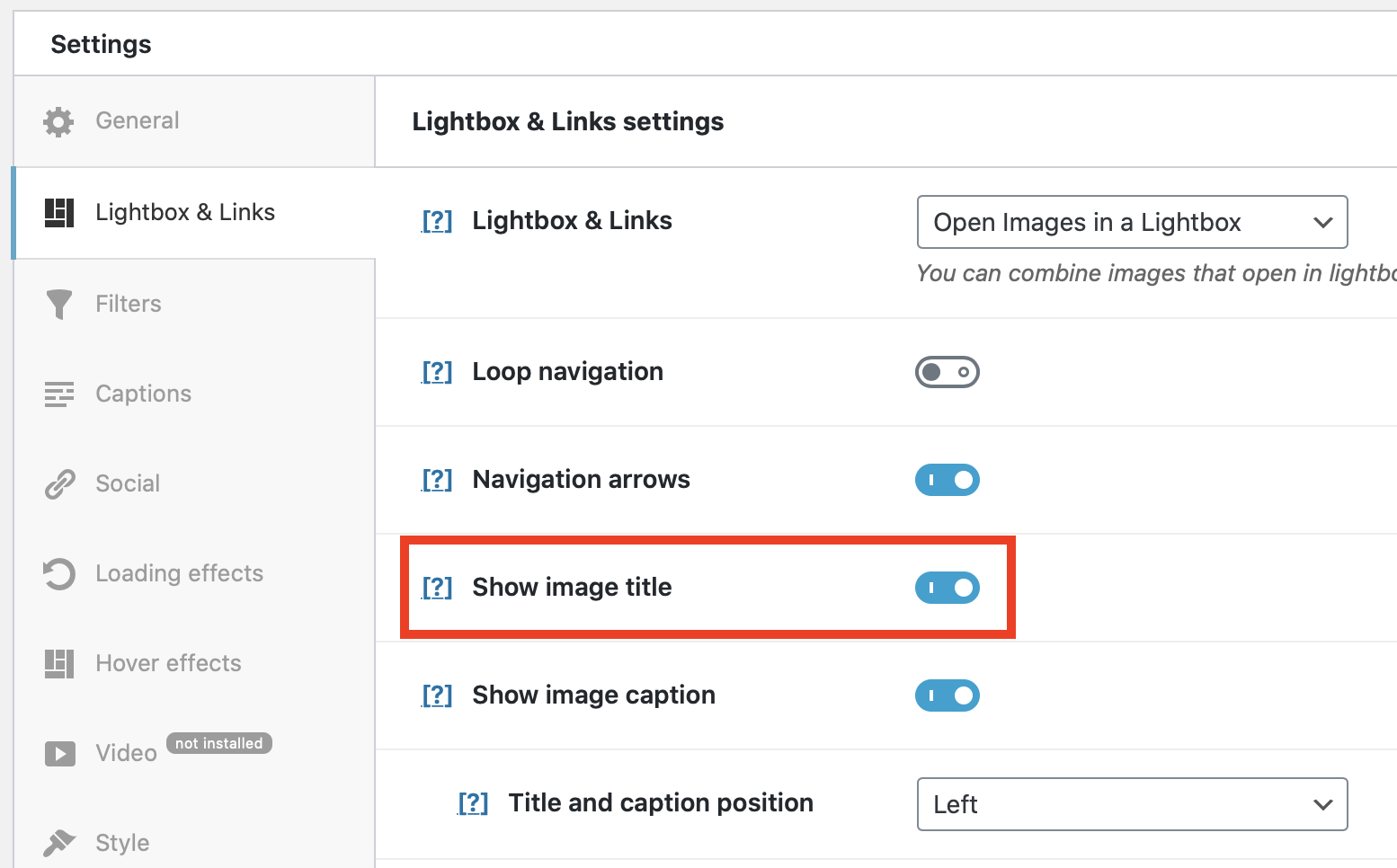 Showing the image title in Lightbox