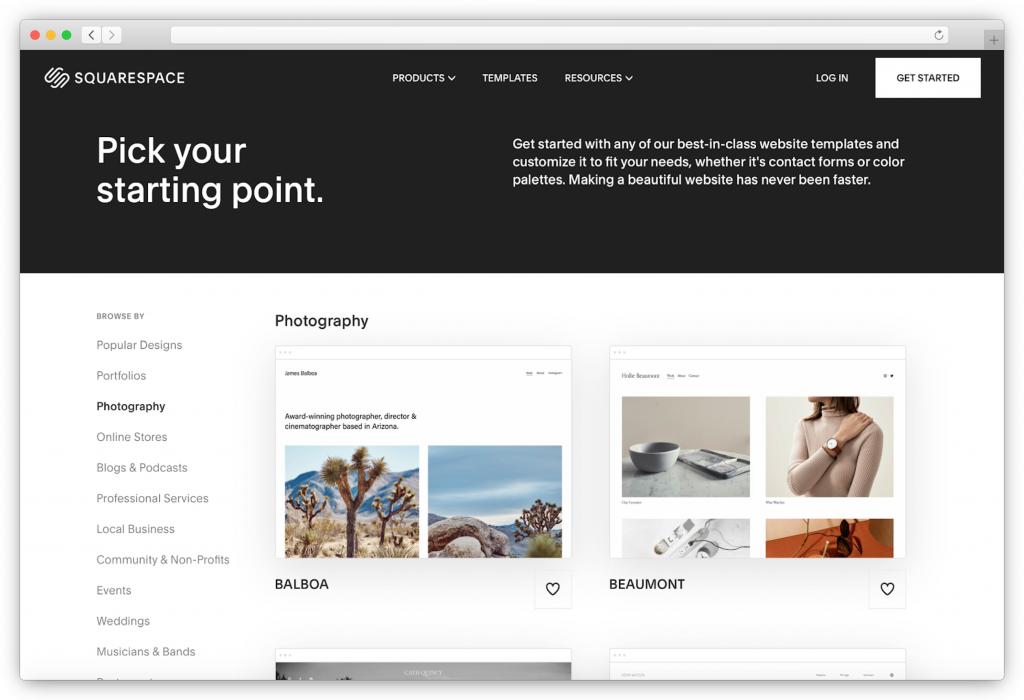 Squarespace - template selection