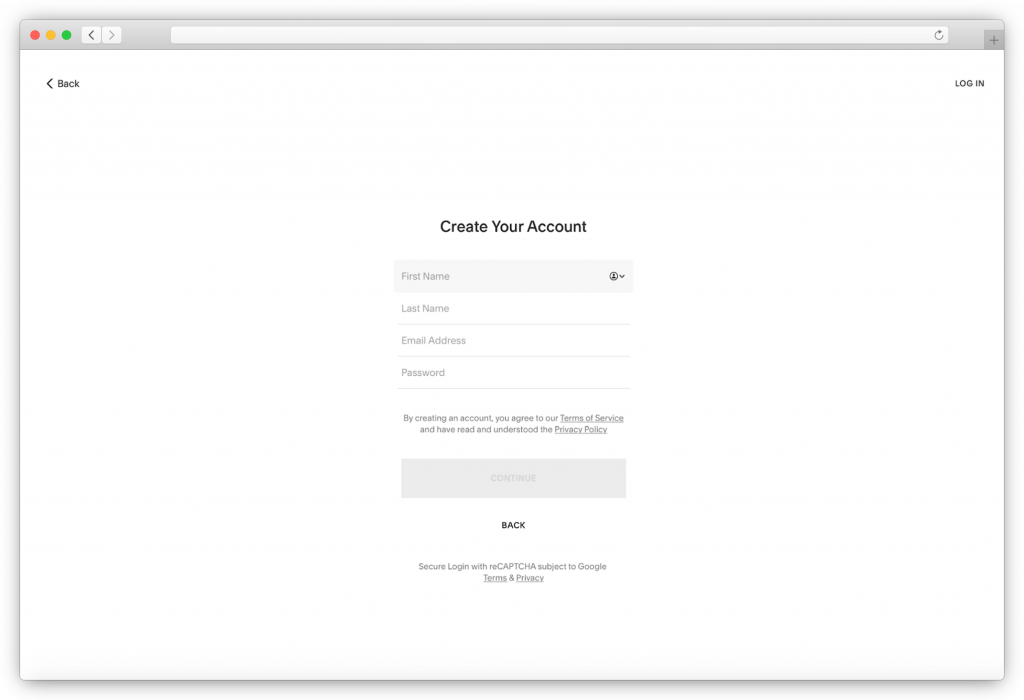 Squarespace  sign-up page