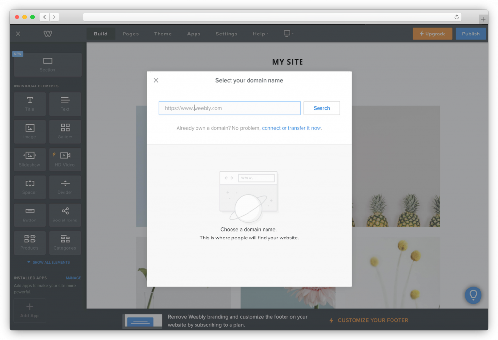 Weebly - select a domain