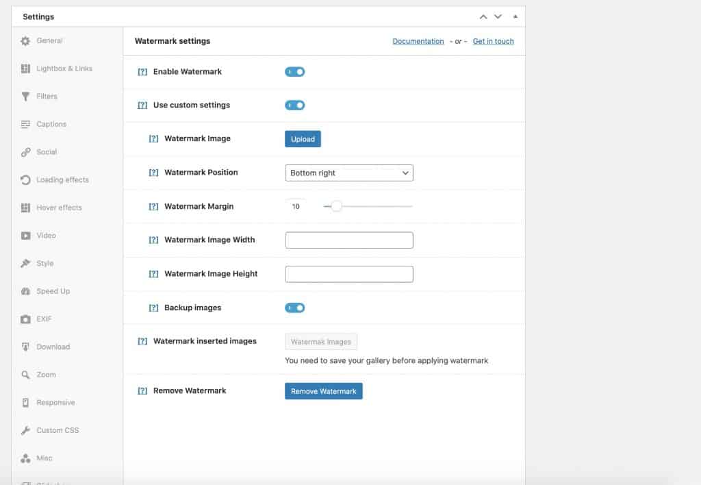 Enabling watermarks on images with Modula