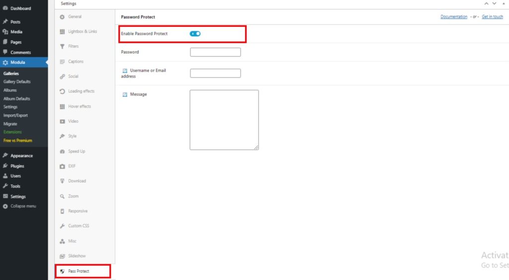 Enable password for your gallery