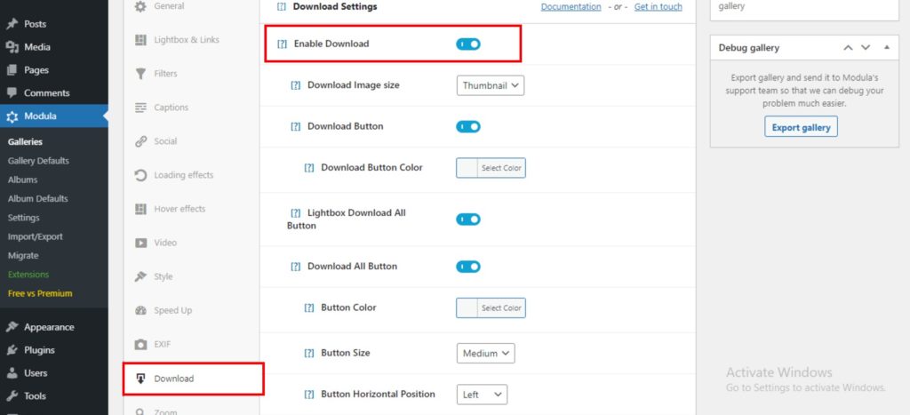 Enable download for your gallery
