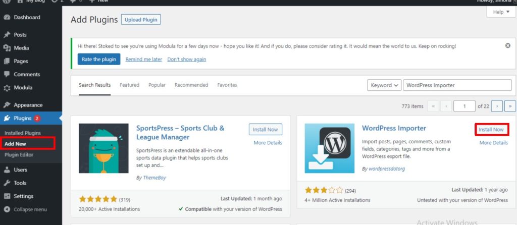 Install WordPress Importer