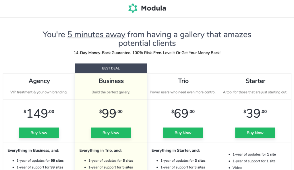 modula pricing plans