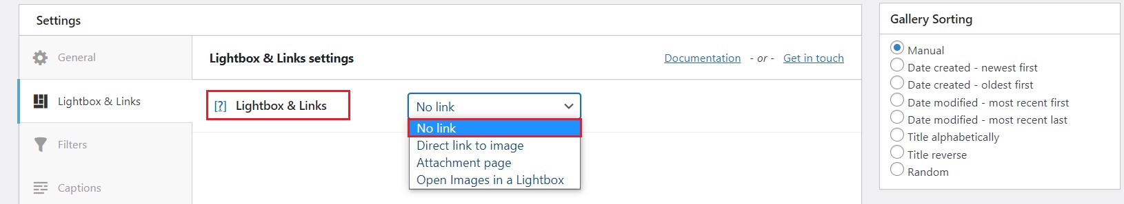 Lightbox and links no link option