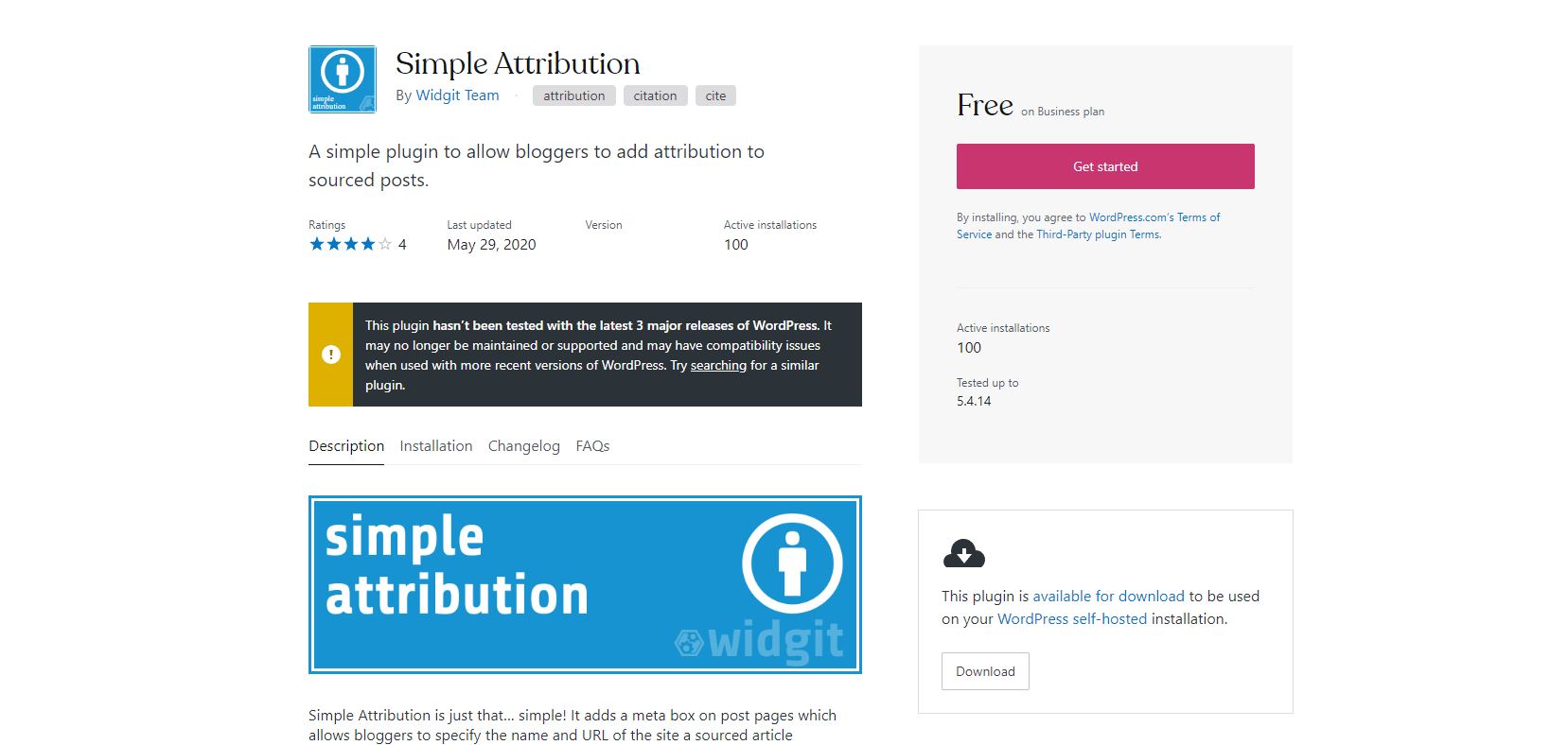 Simple Attribution WordPress plugin page