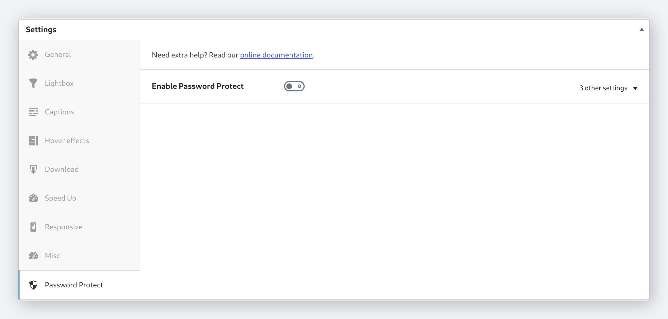 The real Password Protect tab in Modula album settings