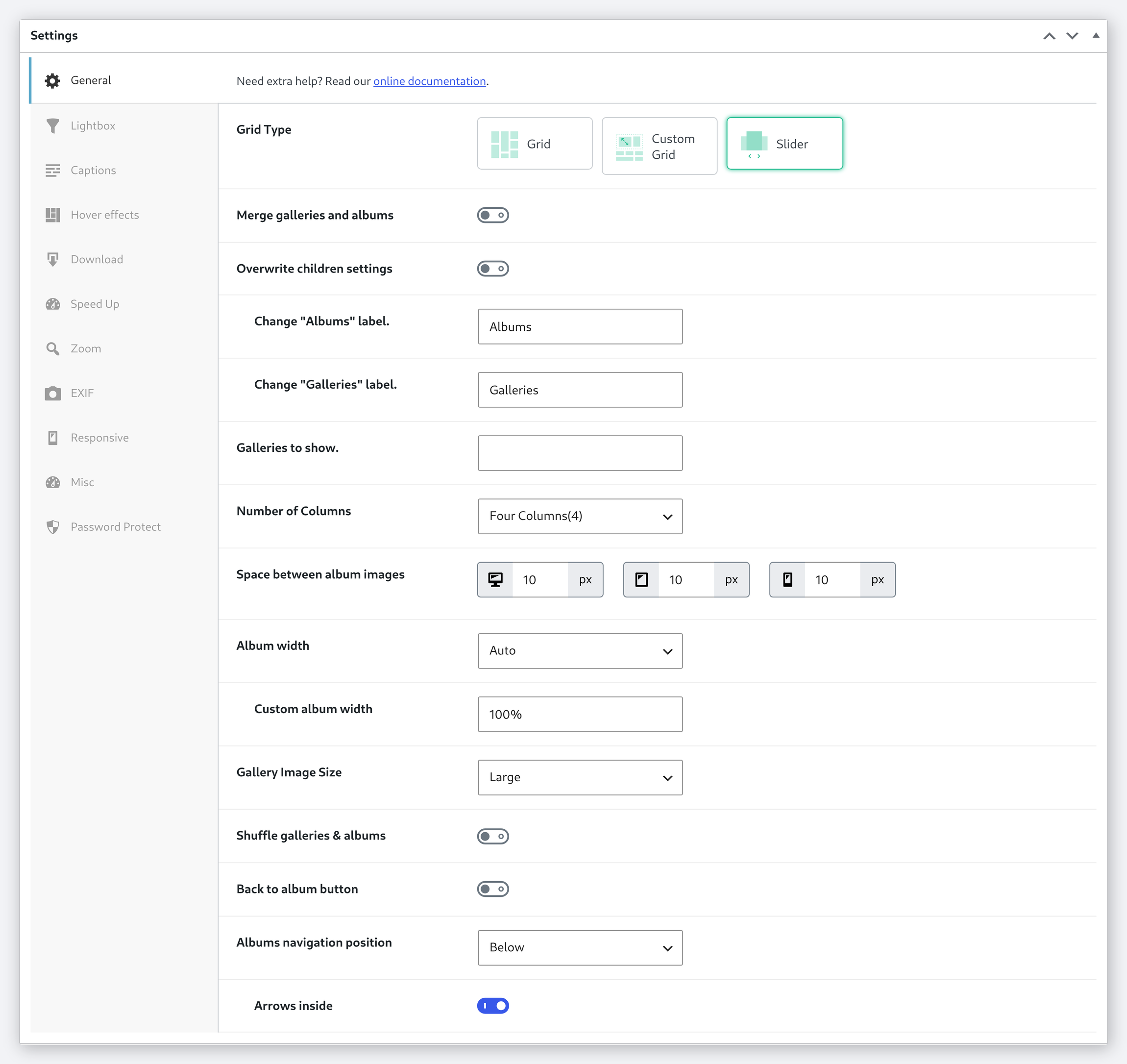 The defaults editor with its full rail of settings tabs