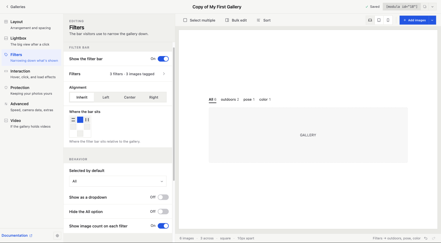 Filter controls in the Modula 3.0 editor