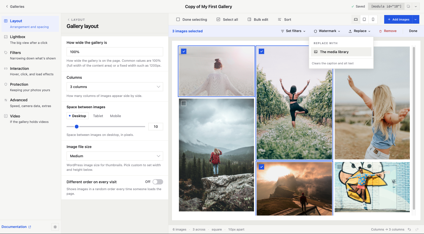 Replacing selected images from the media library in Modula 3.0